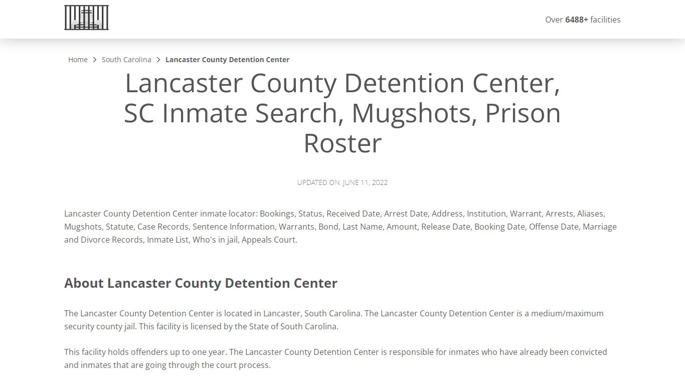 Lancaster County Detention Center, SC Inmate Search ...